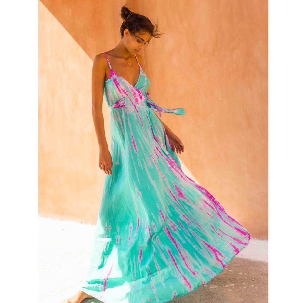 Anna Kosturova Tie Dye Wrap Maxi Dress